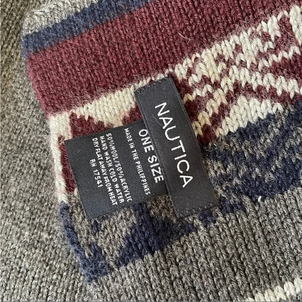Nautica wool blend gray fair isle pattern warm scarf